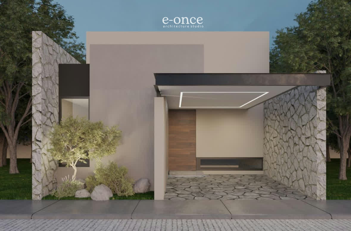 Fachada de casa en piedra y madera
