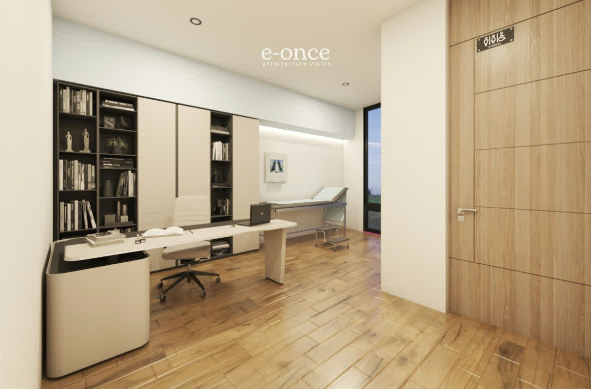 Consultorio de clínica con mobiliario de madera