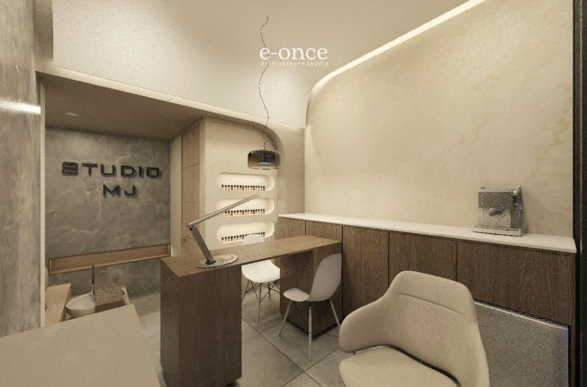 Interior de local comercial con curvas y luz indirecta